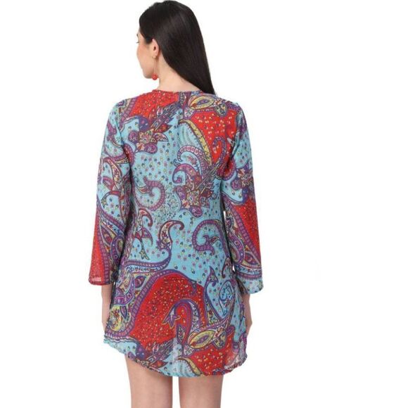 Raj Women's V-Neck Neck Printed Blue red tunic dress beach cover up sz M… - Picture 5 of 14